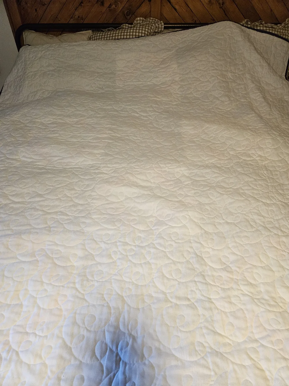 Homemade Purple Patchwork Quilt With Cross-stitch Detail